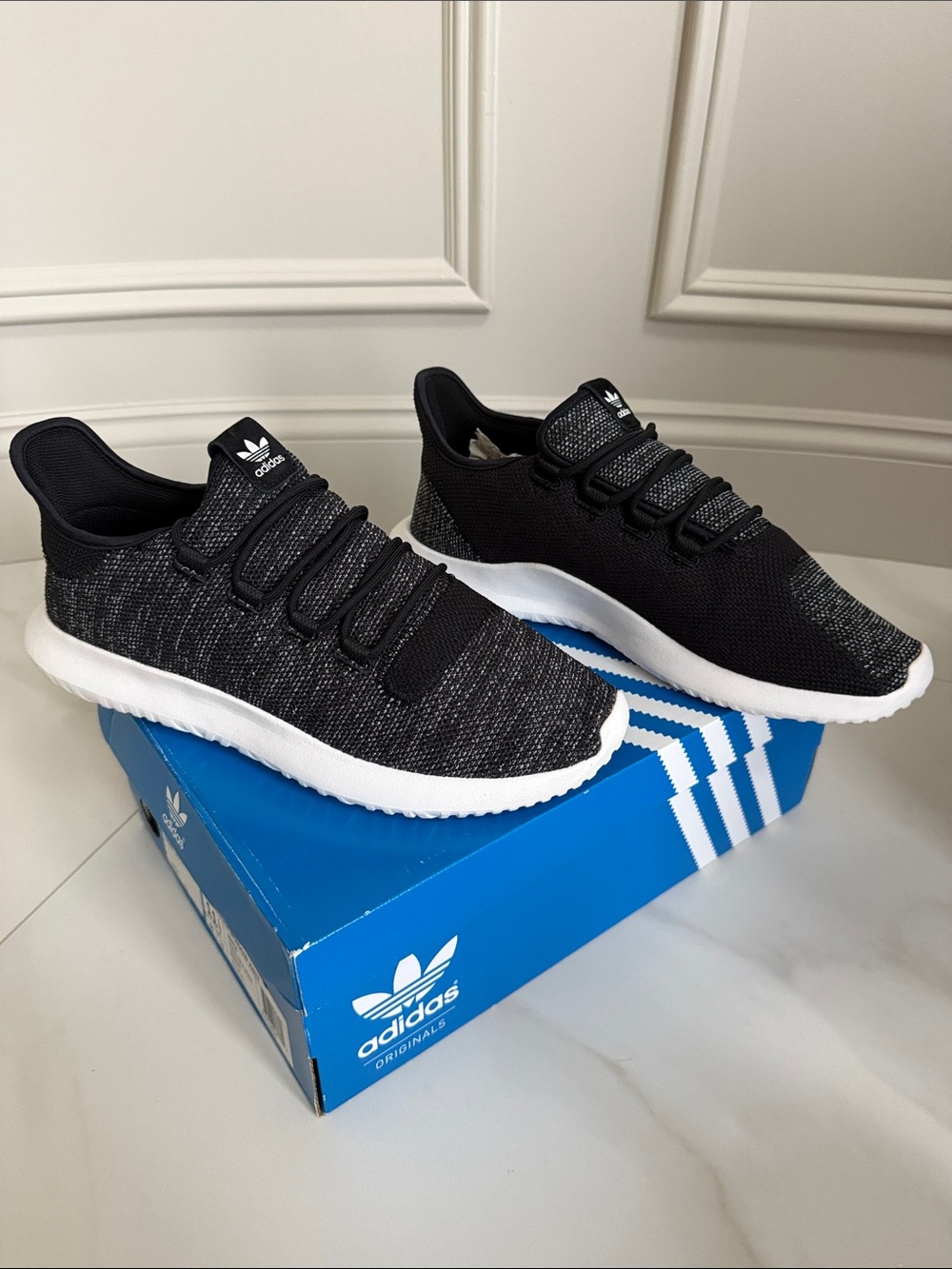 adidas Men's Black and White Knit Runner Sneakers